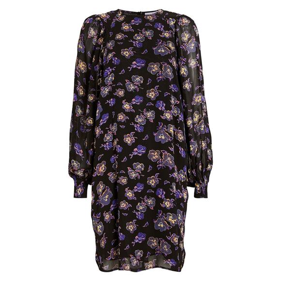 Ganni Floral Georgette Long Sleeve Shift Mini Dress Multicolor‎ Size 36 - Picture 5 of 11